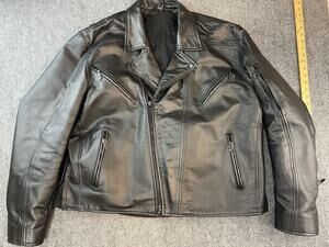 Men’s Black Leather Biker Jacket 3XL Motorcycle Protective Padded Back & Elbows